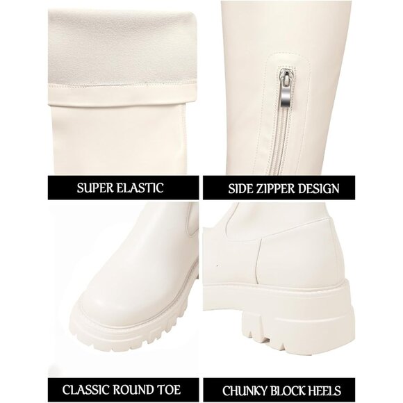 Women Beige Synthetic Comfortable Lug Sole Thigh High Over The Knee High Boot - Picture 2 of 8